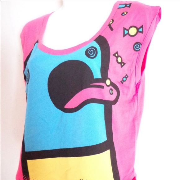 New BreedGirl pink top Blue monster eating candy